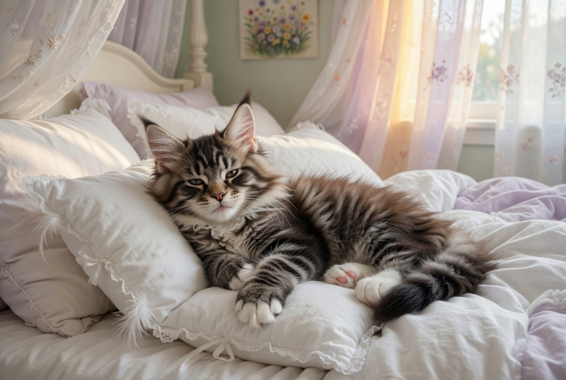Willow — silver smoke Maine Coon kitten on pillow